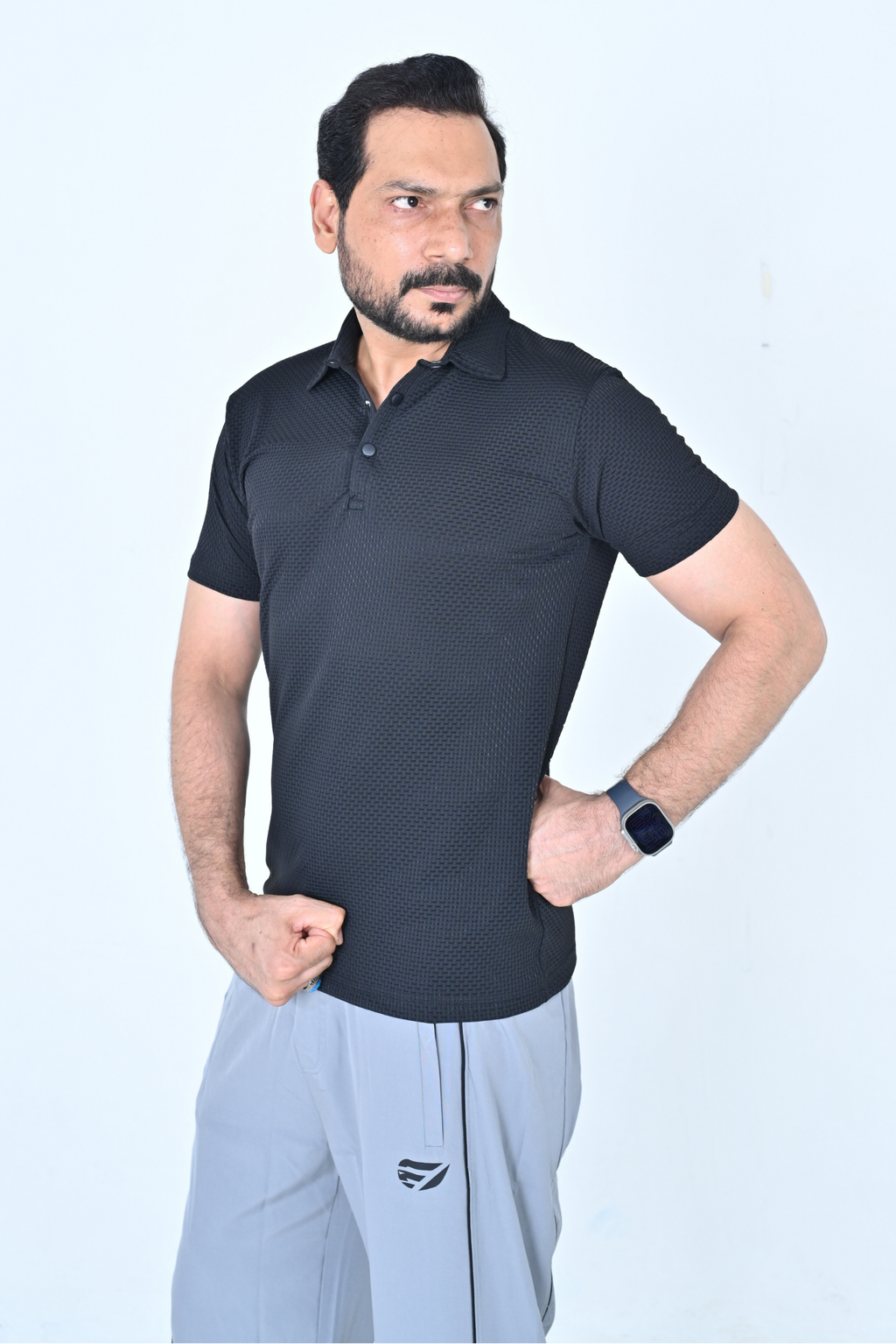 Textured Polo T-Shirt - Jet Black