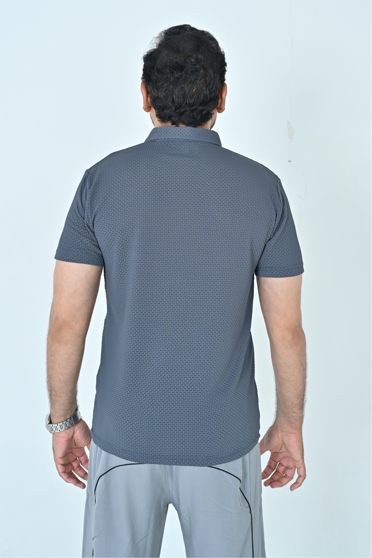 Textured Polo T-Shirt - Steel Grey