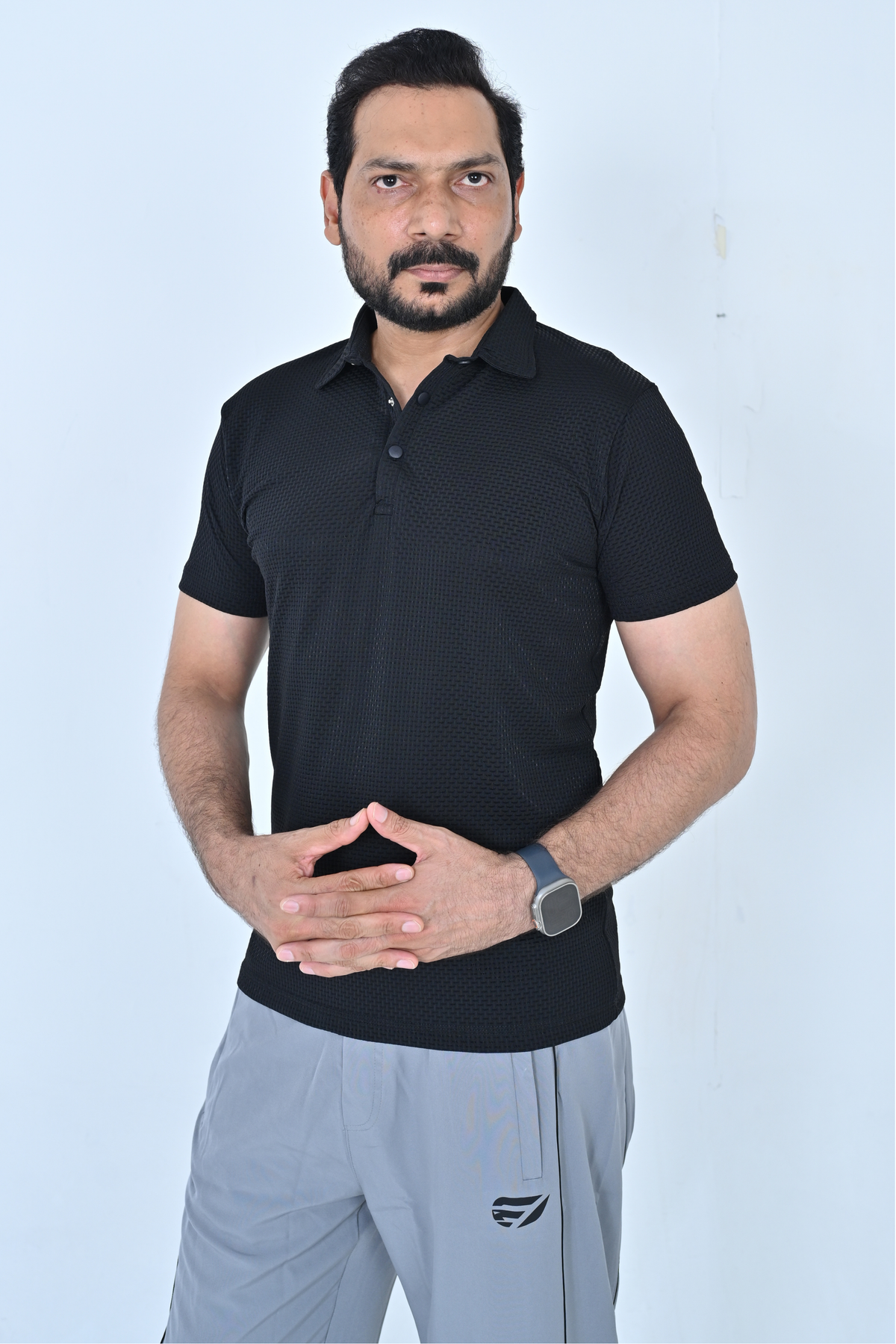 Textured Polo T-Shirt - Jet Black