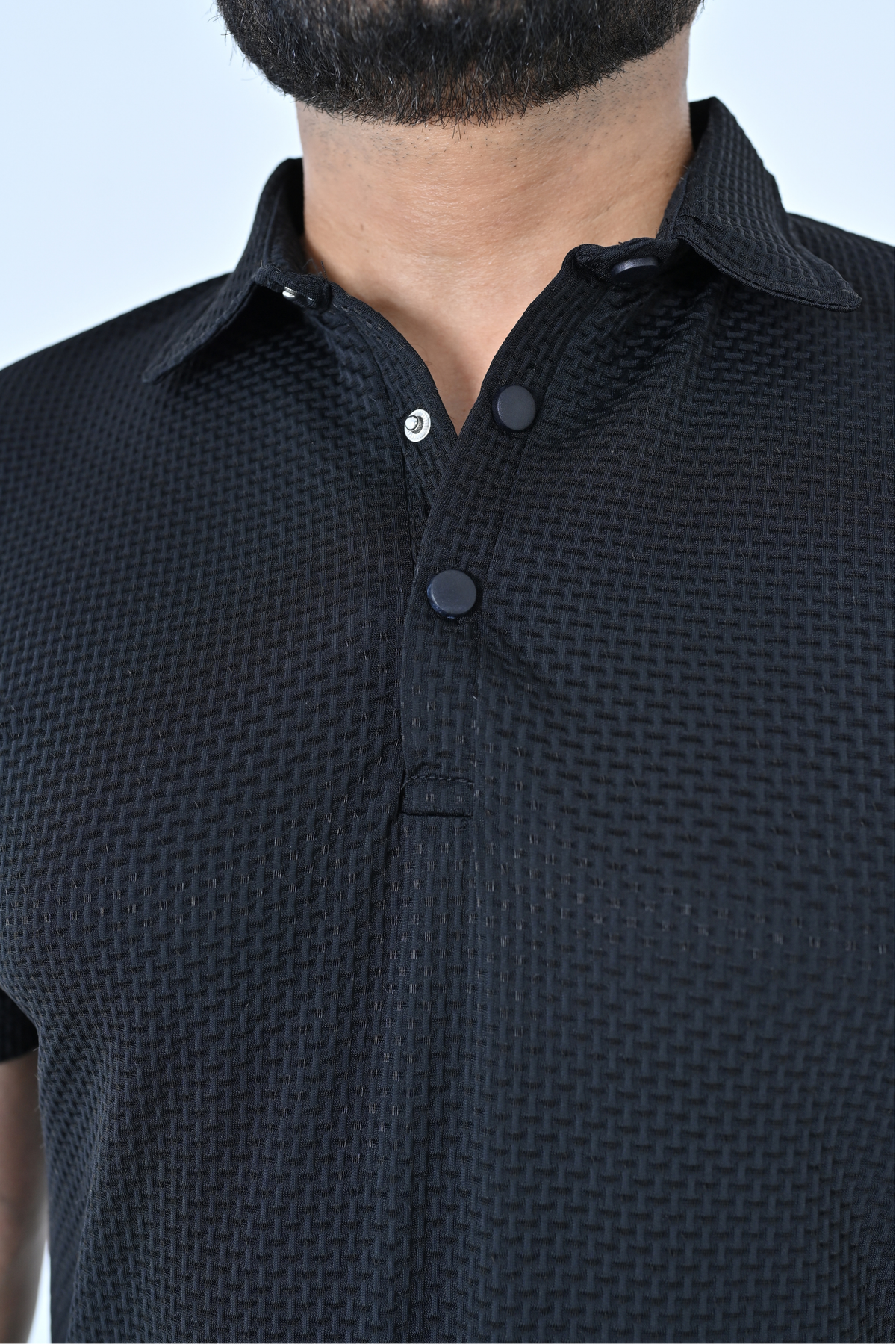 Textured Polo T-Shirt - Jet Black