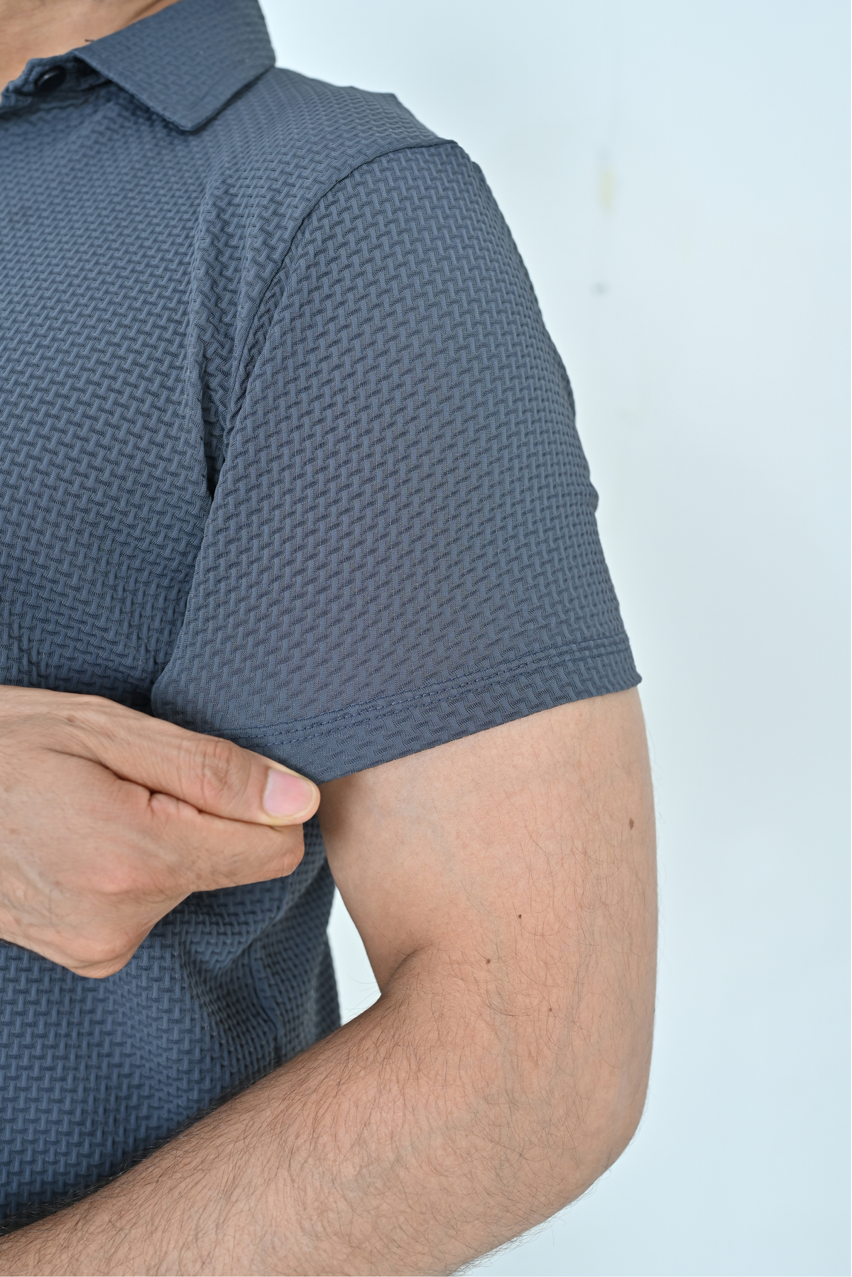Textured Polo T-Shirt - Steel Grey