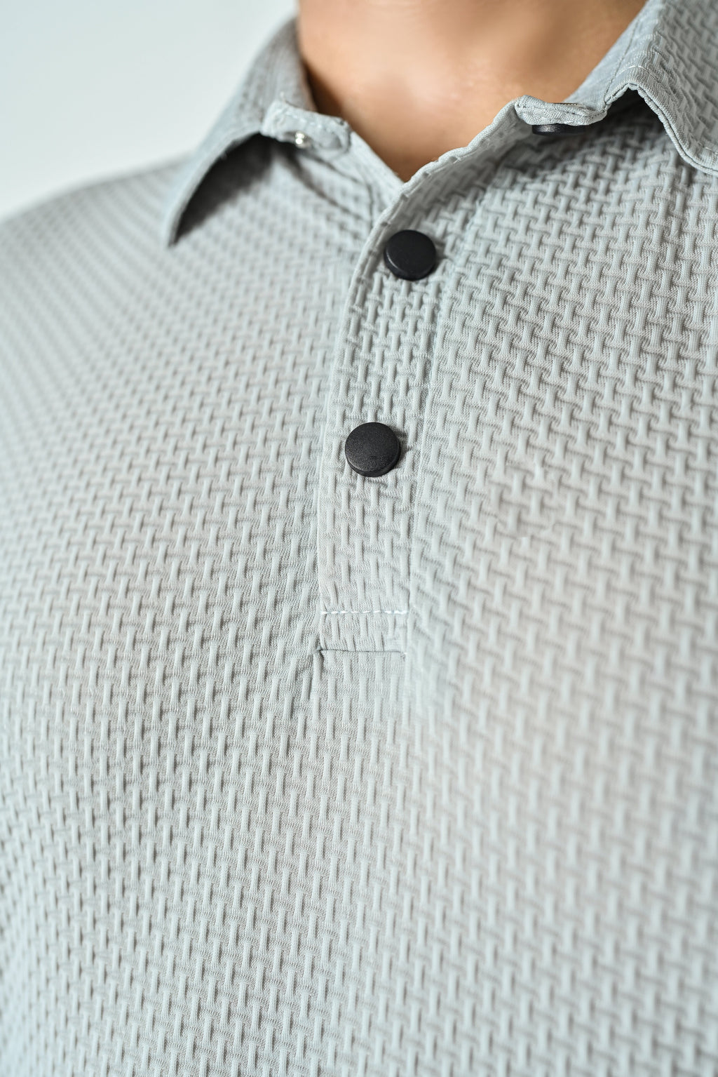 Textured Polo T-Shirt- Silver