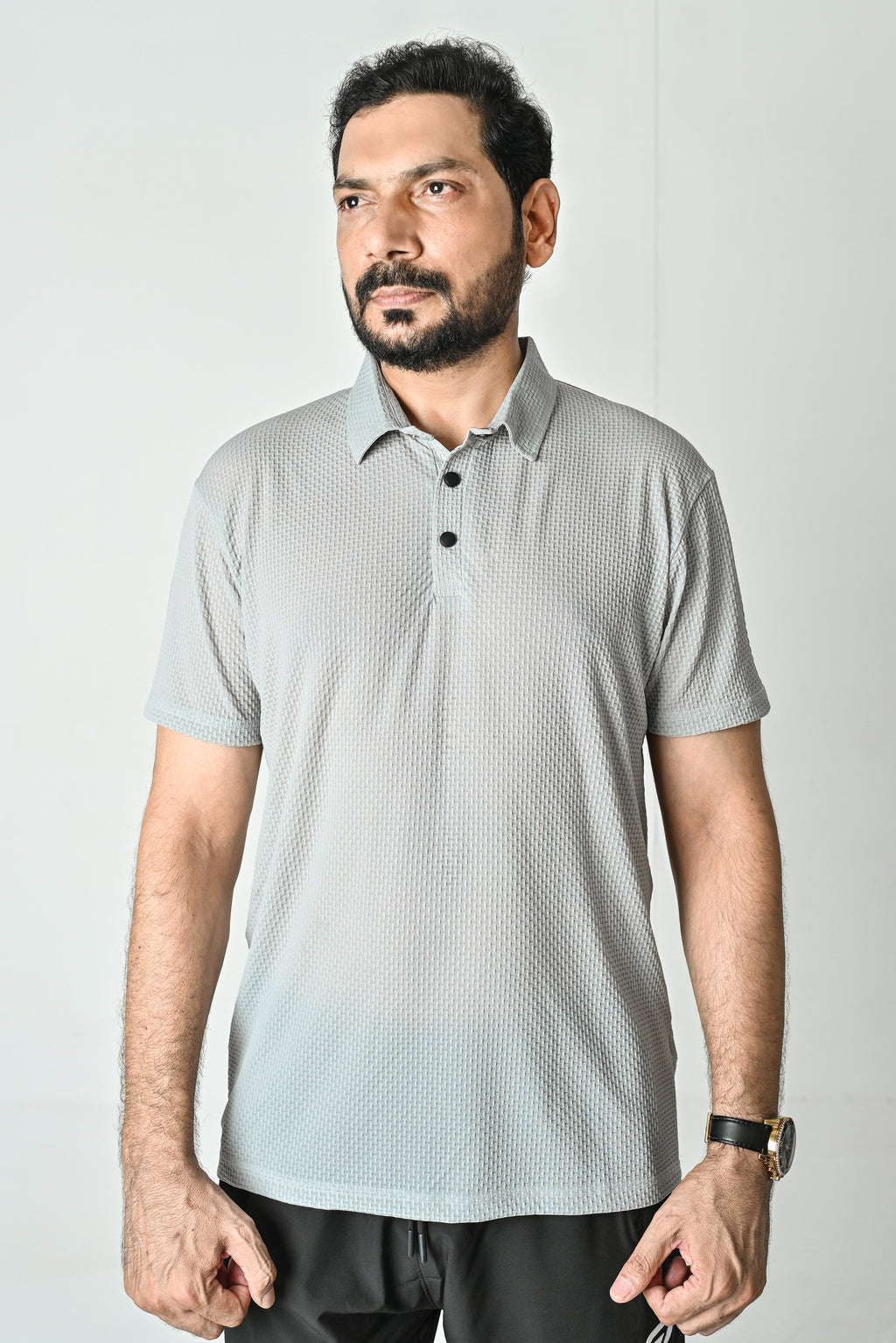 Textured Polo T-Shirt- Silver